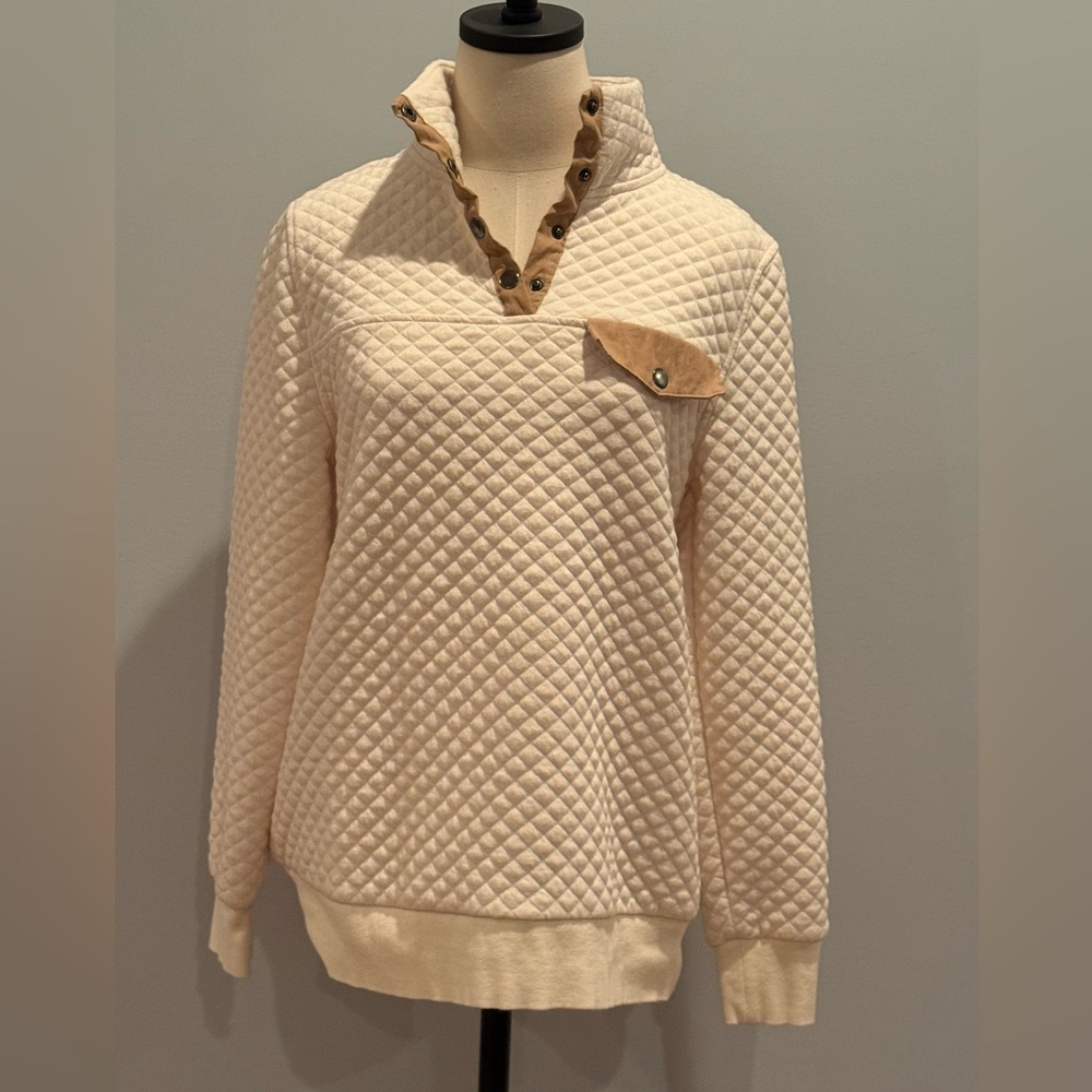 Doe & Rae Cream Quilted Cowl Neck Sweater